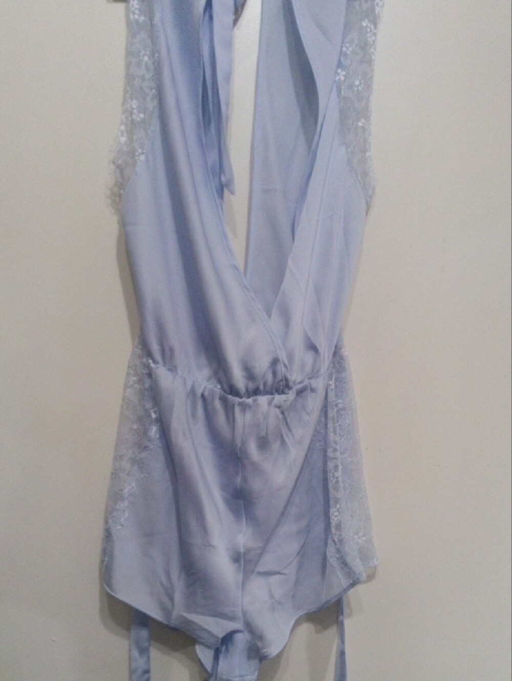 Adore Me Light Blue Lace-Trim Plunge Romper - Picture 4 of 5